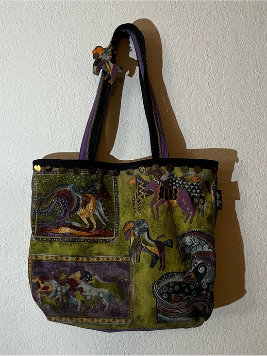 Laurel Burch Handbags - Laurel Burch Purple and Green Horse Panel Tote